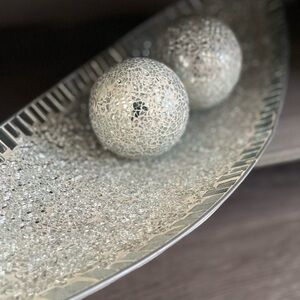Silver Mosaic Decorative Tray & Spheres